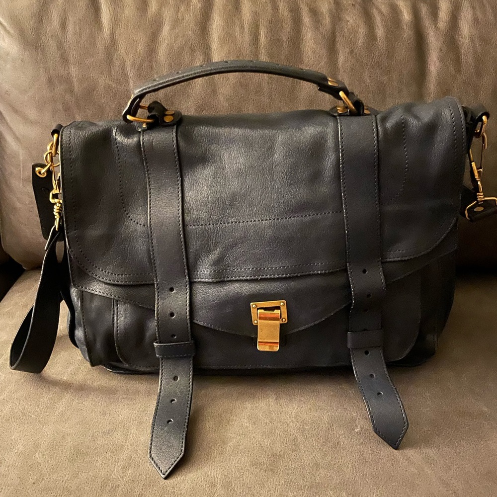 Proenza Schouler lambskin Medium PS1 Satchel Saddle in Navy
